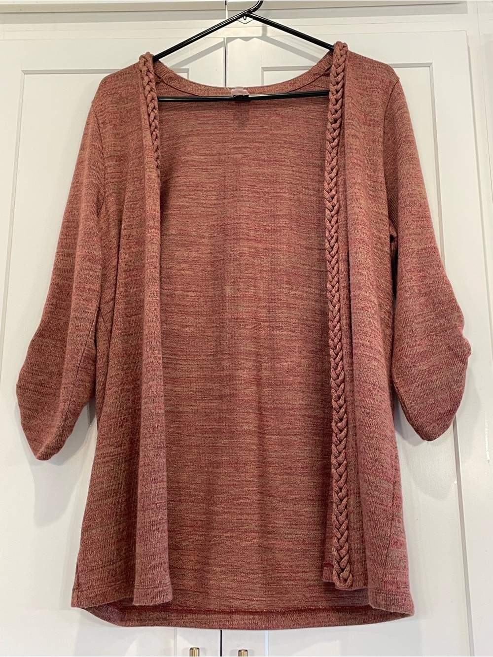 Jones New York Women’s Large Dusty Rose Open Front Cardigan Braided Trim